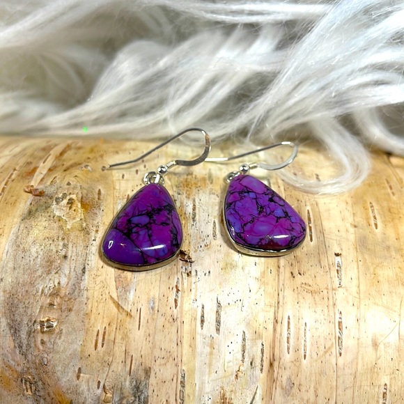 Sterling silver purple Turquoise Earrings 925 - Picture 3 of 9